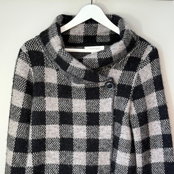 ELLEN TRACY Plaid Wool Blend Cropped Mock Neck Sweater Jacket Women's M - Picture 3 of 6